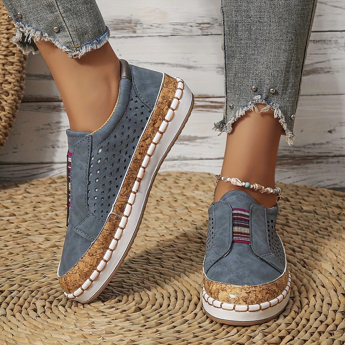 scarpe casual slip-on bianche da donna – sneakers traspiranti in similpelle con finiture in sughero e fascia elastica per camminare, viaggiare e indossare ogni giorno del 2025 a $26.99 –P10