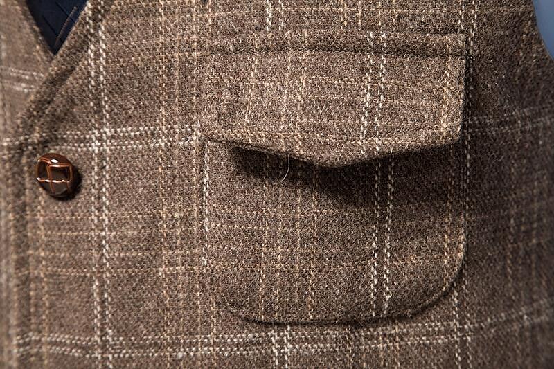 Męskie Kamizelka Biznes Codzienny Wesele Sukienka Wygodny Wiosna, jesień, zima, lato Poliester 95% poliester 5% spandex Pled / Check Zapinana z przodu na guziki W serek Regularny Czarny Khaki Szary 2025 - $33.99 –P1
