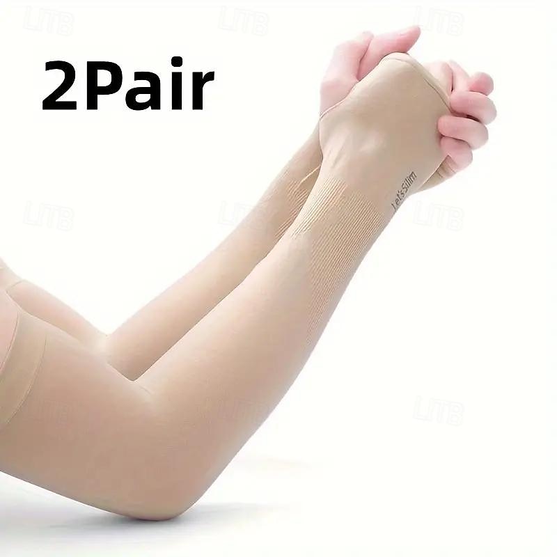 2pairs Long Solid Color Sun Sleeves, Thin High Elastic Cooling Arm Cover, Summer Sport Sleeves For Running Fishing Riding 2025 - $9.49 –P11