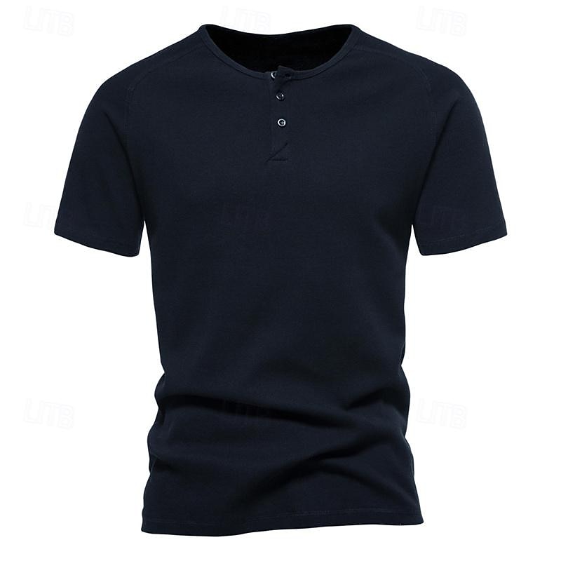 Pánské Tričko s knoflíkem Tričko Tričko Henley Trička Krátký rukáv Henley Jaro léto Bez vzoru Pit Strip Módní Designové Základní Dovolená ulice Jdeme ven Černá Bílá Námořnická modř Top tričko pro muže 2025 - $20.99 –P16