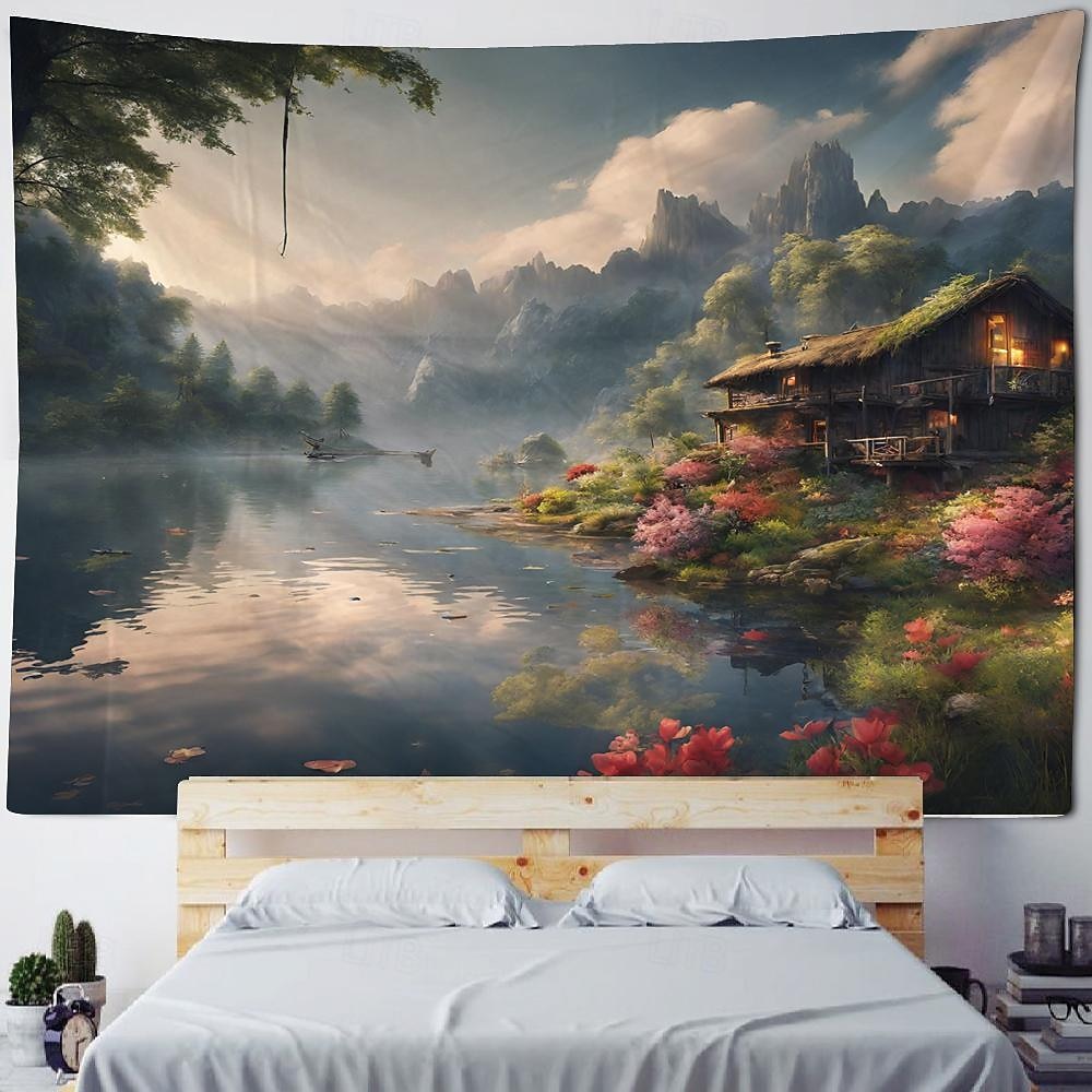 Природа сельской местности вид висит гобелен стены искусства большой гобелен фреска декор фотография фон одеяло занавеска дома спальня гостиная украшения фермерский дом 2026 - $17.99 –P8