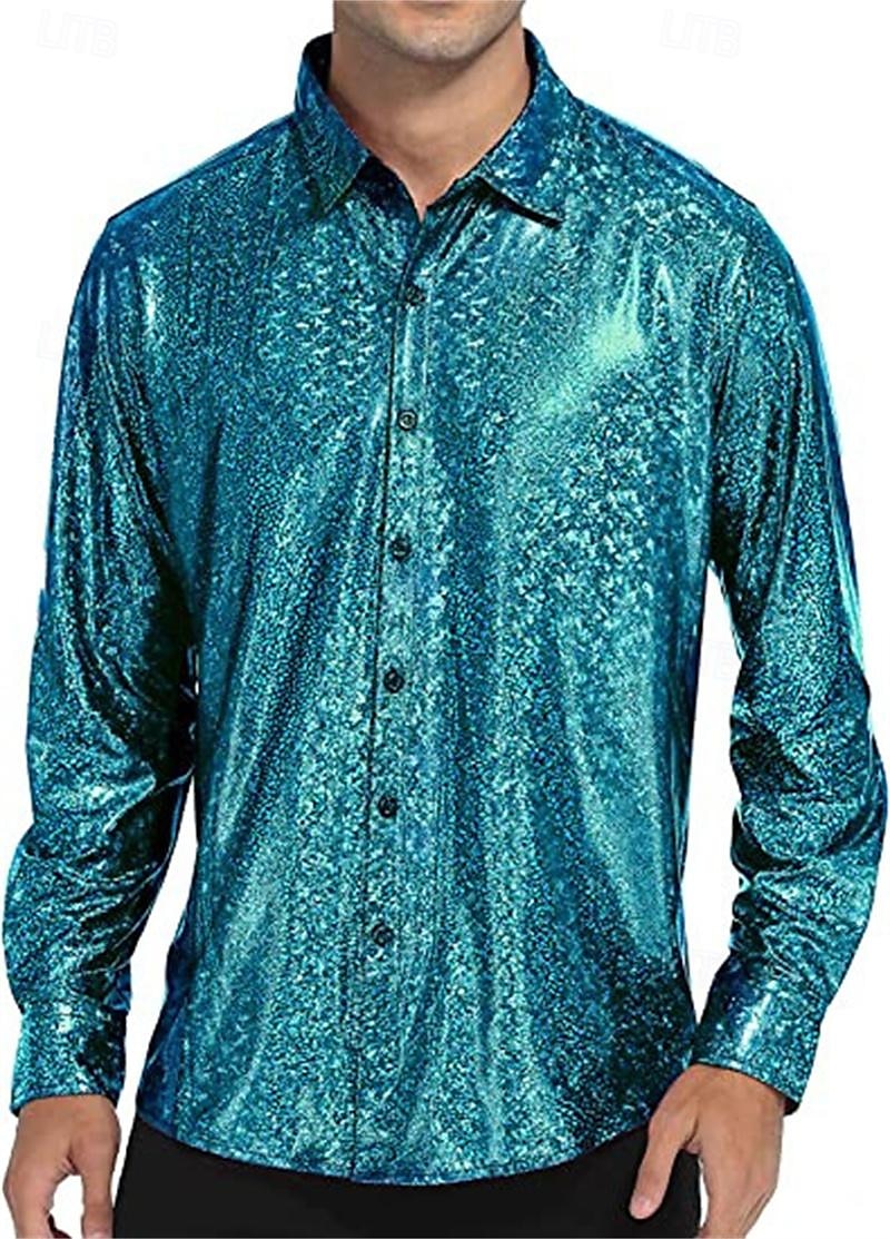 Metallisch 1980er Glänzendes Latex-Patent Hemd Disco Kostüm Herren Karnevalskostüm Halloween Karneval Alltagskleidung Pride Parade Pride-Monat Erwachsene Hemd 2025 - $24.99 –P6