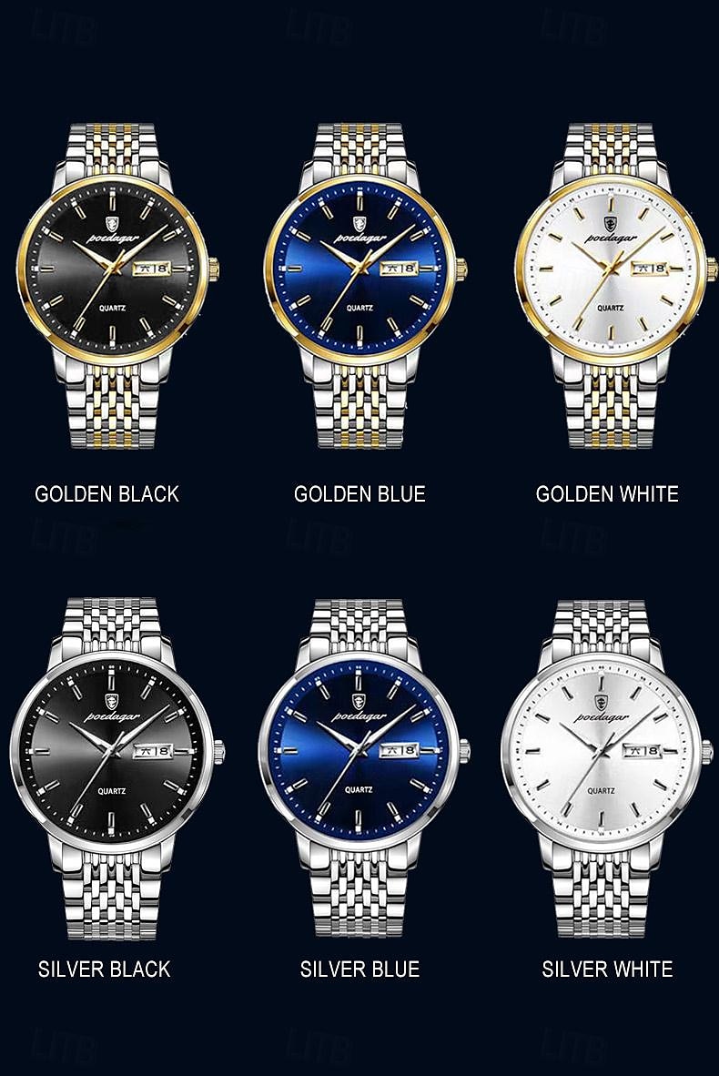 POEDAGAR Men Quartz Watch Minimalist Large Dial Fashion Business Luminous Calendar Date Week Waterproof Steel Watch 2025 - $21.99 –P9