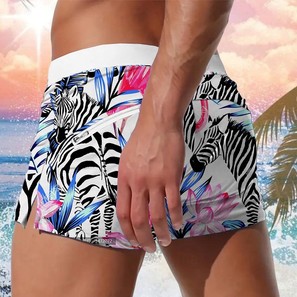 Herr Löv Flamingo Växter Badshorts Boardshorts Boxershorts Medium Midja Mode Designer Surfing Helgdag Strand Ficka Snörning Elastisk midja Designer Kläder 2025 - $19.99 –P2