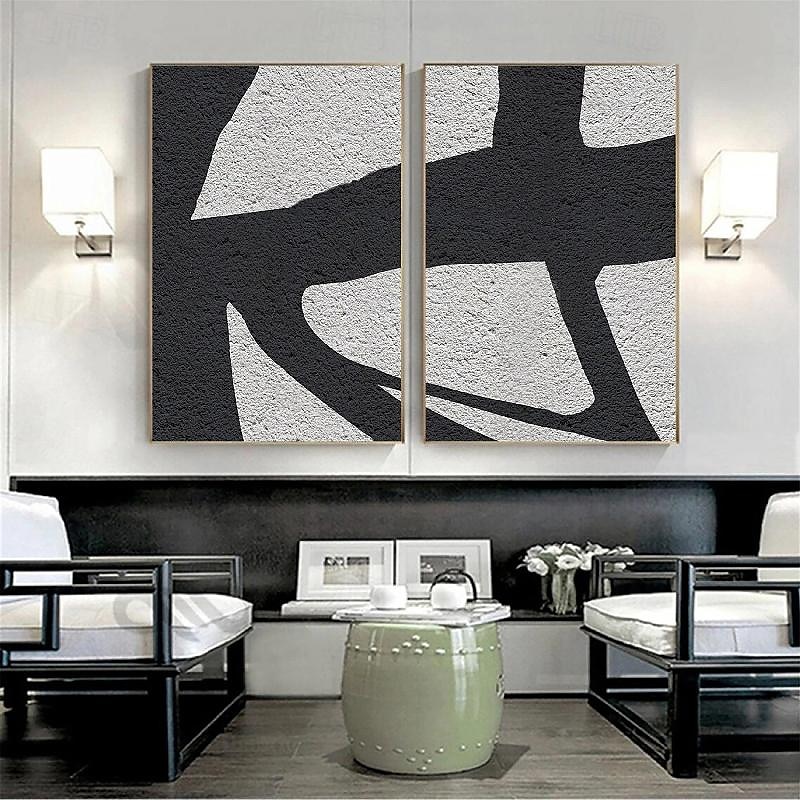 zwart-wit olieverfschilderij handgemaakte wabi sabi abstracte olieverfschilderij wandkunst kunstwerk muurschildering moderne abstracte olieverfschilderij geometrische wandkunst schilderij voor 2025 - $116.99 –P3