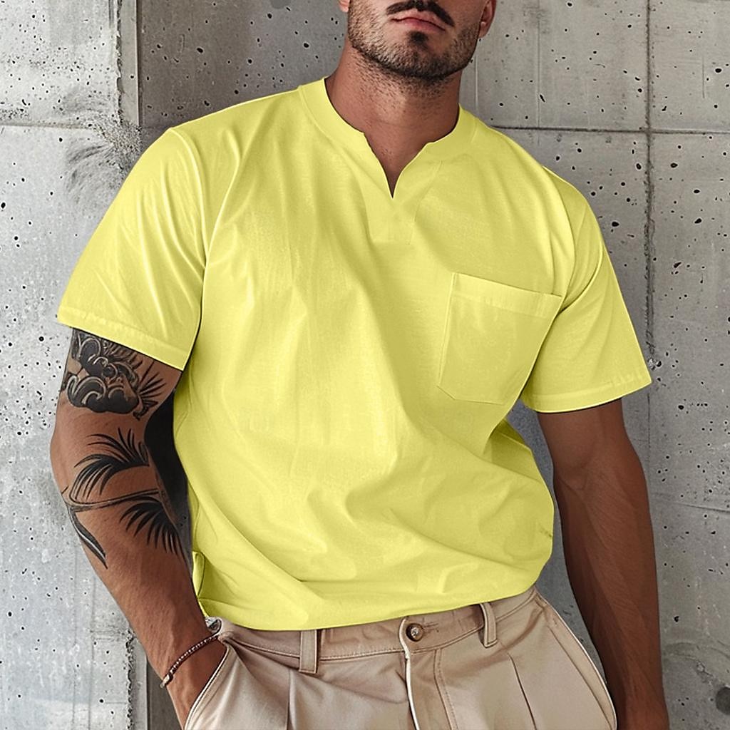 Voor heren T-shirt Korte mouw V-hals Zomer Effen Modieus Ontwerper Basic Knop Voorvak Vakantie Uitgaan Casual / Dagelijks Licht Blauw Legergroen Marine Top T-shirt voor mannen 2025 - $17.99 –P13