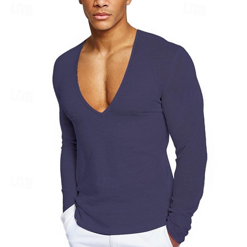 Men's T Shirt Tee Tee Top Long Sleeve Shirt Long Sleeve V Neck Spring & Fall Plain Fashion Designer Basic Vacation Street Going out Wine Black White Top Tee for Men 2025 - $18.99 –P6