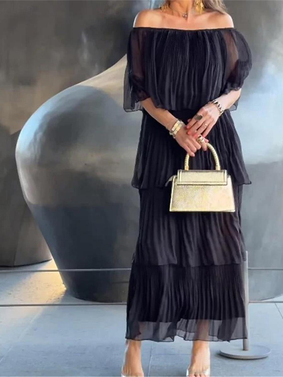 Women's White Dress Maxi Dress Chiffon Ruffle Layered Date