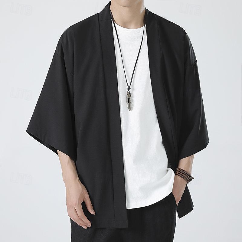 Per uomo Mantello / mantelle Giacca Kimono Esterno Giornaliero Crema solare Traspirante Primavera estate Liscio Di tendenza Informale Colletto Standard Nero Bianco Rosa Blu Grigio chiaro Giacca del 2025 a $17.99 –P4