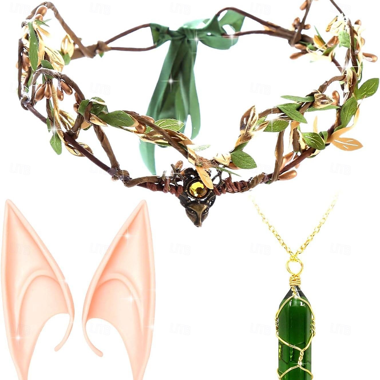 Floral Medieval Renacimiento Tocados Collar Orejas Hada élfico Mujer Fantasía Víspera de Todos los Santos Carnaval Mascarada Fiesta / Noche Adulto Más Accesorios 2025 - $20.99 –P6