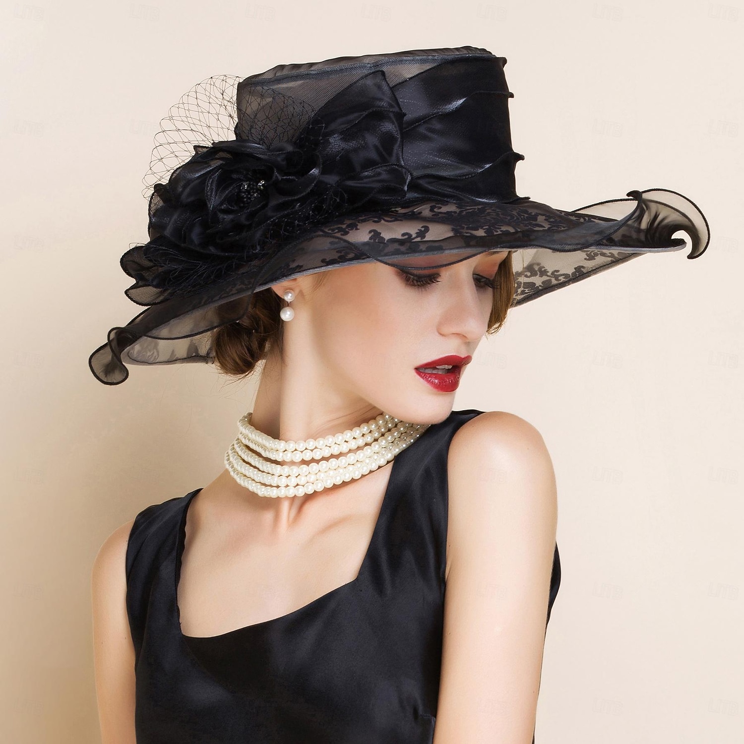 hoeden organza bucket hat slappe hoed zonnehoed theekransje elegante bruiloft met strass bloemen hoofddeksel hoofddeksels 2026 - $45.99 –P5