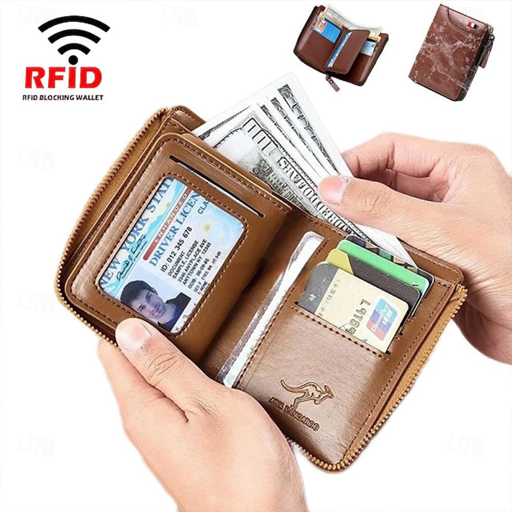 Кошелек-кенгуру мужской кошелек из искусственной кожи с RFID-блокировкой и застежкой-молнией, многофункциональный кошелек для кредитных карт, высокое качество 2025 - $19.99 –P8