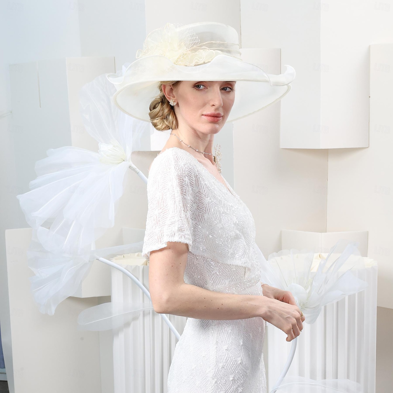 hattar organza hink hatt solhatt bröllop tefest elegant bröllop med spets sida huvudbonader huvudbonader 2026 - $51.99 –P1