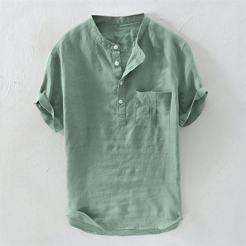 Hombre Camisa Camisa de cuello chino Camisa de cuello mandarín Camisa de manga corta Camisa casual Plano Vacaciones Calle Blanco Amarillo Azul cielo Verde Trébol Manga Corta Cuello alto Verano Ropa 2025 - $19.49 –P11