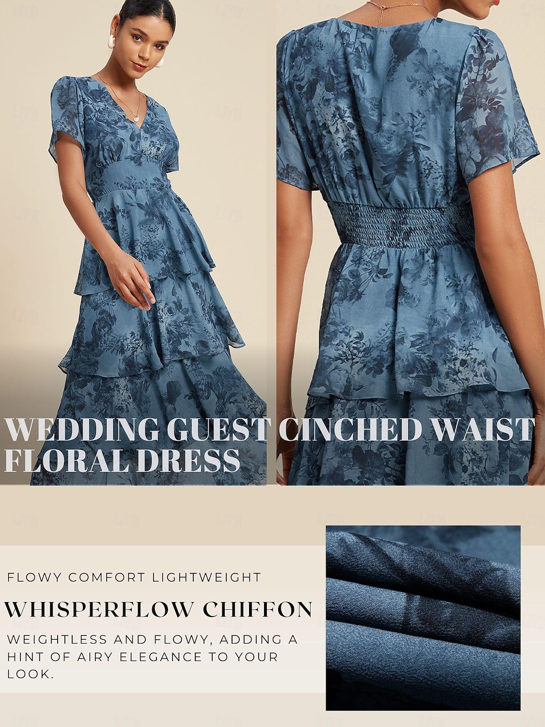 rochie de nunta dama rochie florala rochie de vara rochie lunga rochie maxi albastru maneca scurta flori flori/plante decolteu in v talie elastica imprimare primavara & vara decolteu in v-fata 2025 - $87.99 –P1