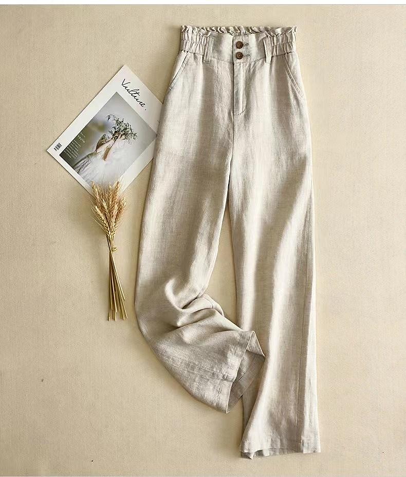 Dame Linbukser i bomull Bukser Mote Lang عادي Sidelommer Pusteevne Bekvem Uelastisk Fritid / hverdag Svart Hvit Beige Vår sommer Normal 2025 - $33.99 –P3
