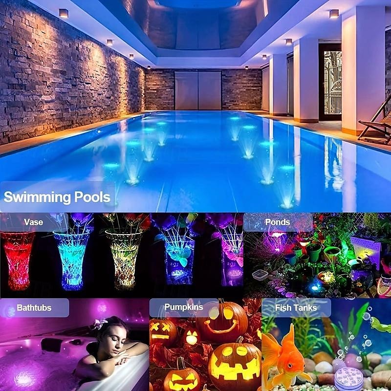 1/2/4 Pcs, Submersible LED Pool Lights with Infrared Sensor, Waterproof Underwater Pool Lights for Inground Pool ,Color Changing Underwater Lights for Ponds Battery Operated 2025 - $13.49 –P9