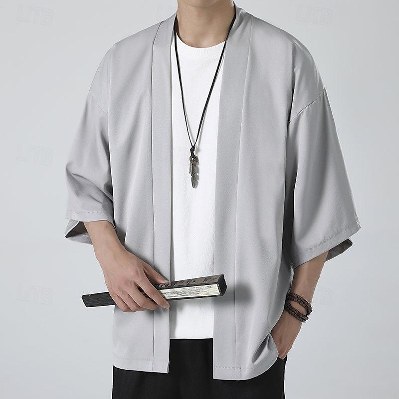 Per uomo Mantello / mantelle Giacca Kimono Esterno Giornaliero Crema solare Traspirante Primavera estate Liscio Di tendenza Informale Colletto Standard Nero Bianco Rosa Blu Grigio chiaro Giacca del 2025 a $17.99 –P14