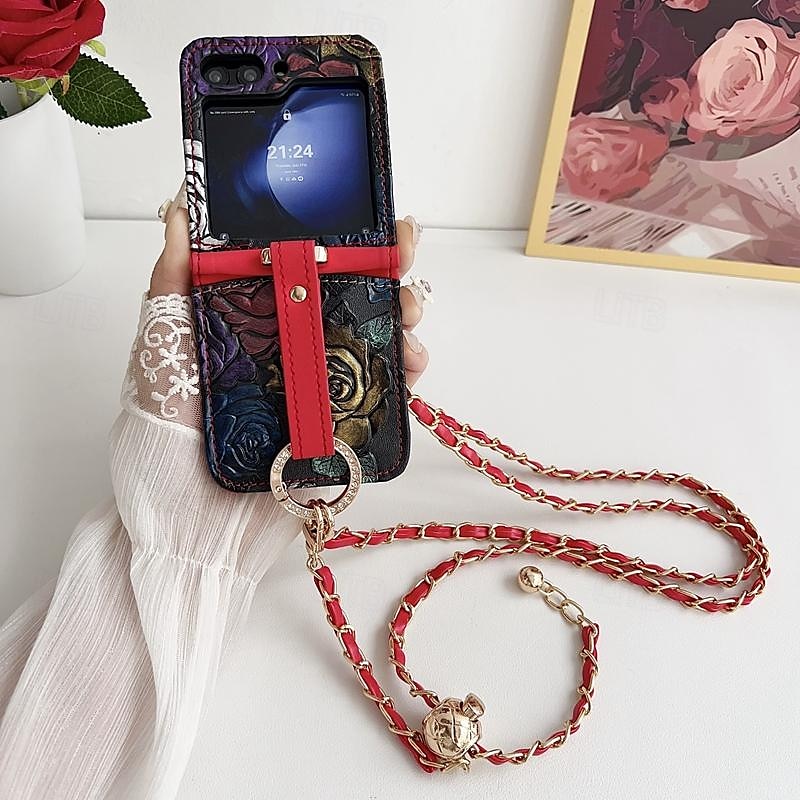 telefone Capinha Para Samsung Galaxy Z Virar 6 Z Flip 5 Z Flip 4 Z Flip 3 Capa traseira com cordão com pulseira Slot para cartão TPU Couro PU de 2025 por $22.99 –P5