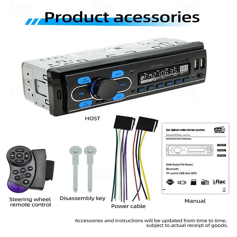 1din DAB 12V Car Radio Autoradio Bluetooth/FM/USB/SD/AUX-in Stereo AI Voice Colorful Lights In-dash Car MP3 Player D3300 2025 - $87.99 –P1