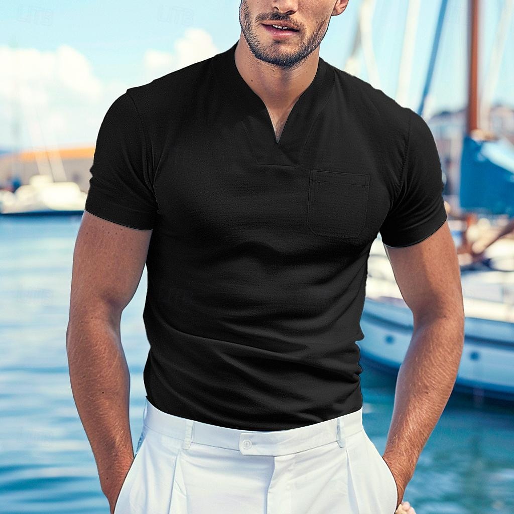 Herr T-shirt T-tröja Kortärmad V-hals Sommar Slät Mode Designer Grundläggande V-ringad Framficka Semester Utekväll Ledigt / vardag Svart Vit Blå Topp t-shirt för män 2025 - $11.49 –P10