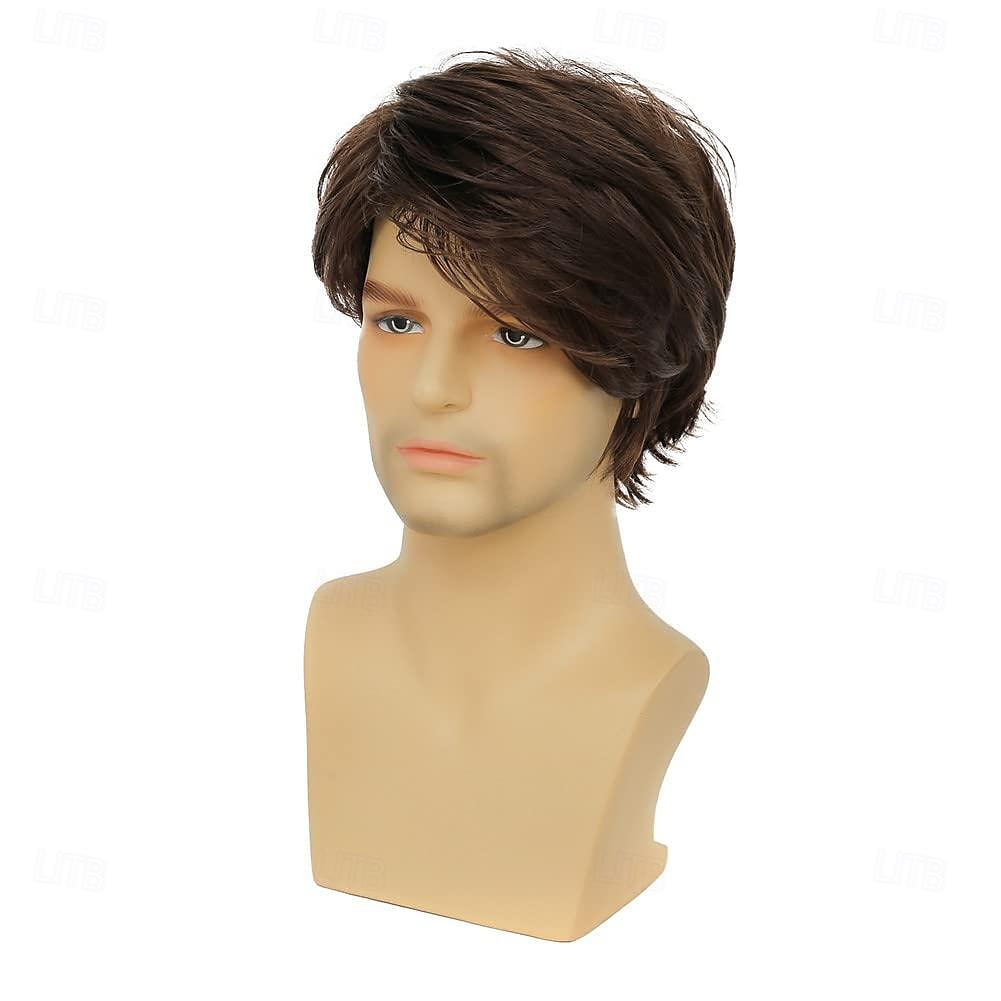 Synthetic Wig Straight Loose Wave Asymmetrical Wig Short Brown Synthetic Hair Men's Fashionable Design Soft Natural Brown 2025 - $18.49 –P2
