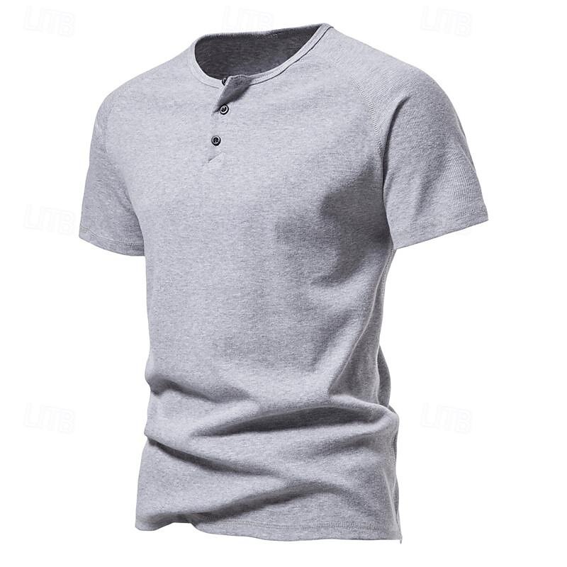 Pánské Tričko s knoflíkem Tričko Tričko Henley Trička Krátký rukáv Henley Jaro léto Bez vzoru Pit Strip Módní Designové Základní Dovolená ulice Jdeme ven Černá Bílá Námořnická modř Top tričko pro muže 2025 - $20.99 –P11