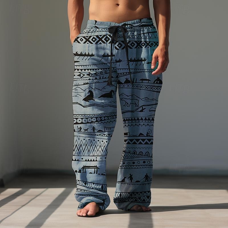 Per uomo Stampa Pantaloni casual Misura del girovita medio Hawaiano Stile Etnico Vacanza Gamba Dritta Estate Primavera Stampa 3D Blu Marrone Verde del 2026 a $27.99 –P5