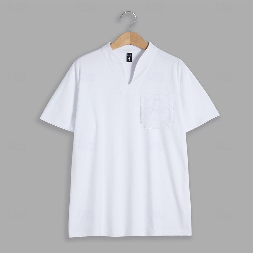 Herr T-shirt T-tröja Kortärmad V-hals Sommar Slät Mode Designer Grundläggande V-ringad Framficka Semester Utekväll Ledigt / vardag Svart Vit Blå Topp t-shirt för män 2025 - $11.49 –P5