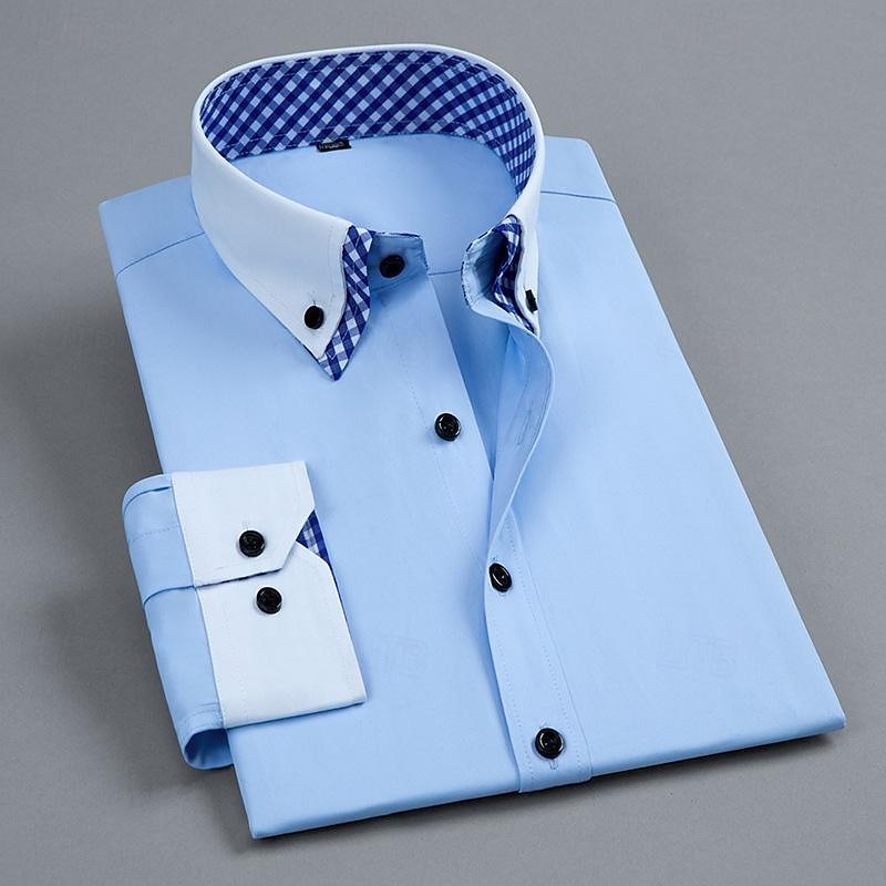 Homme Chemise Chemise boutonnée Résistant aux plis Plein Mariage Extérieur Blanche Rose dragée Bleu manche longue Col rabattu Eté Printemps Vêtement Tenue de 2025 ? $25.99 –P3