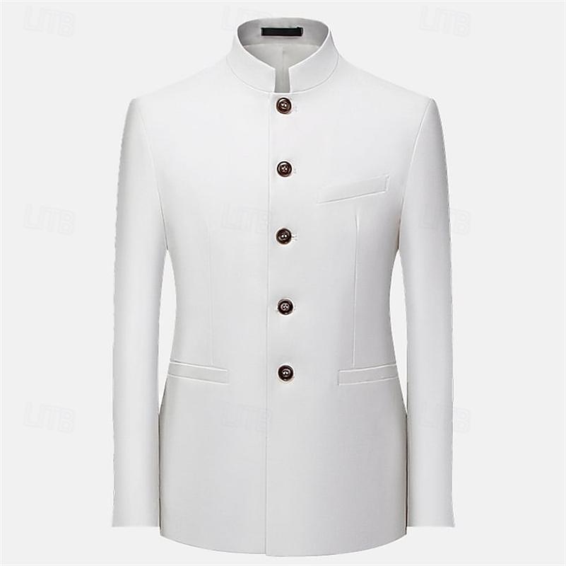 Voor heren Blazer liiketoiminta Cocktailparty Bruiloft Modieus Casual Lente & Herfst Polyester Effen nappi Zak Comfortabel Enkele rij knopen Blazer Zwart Wit Geel Rood 2026 - $75.99 –P8