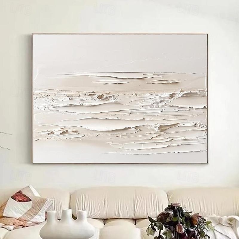3D gerahmte handgemalte strukturierte Wandkunst weißes minimalistisches Gemälde auf Leinwand Wabisabi trendige Wohnkultur Wohnzimmer Wandkunst modernes Gemälde fertig zum Aufhängen 2025 - $131.99 –P6