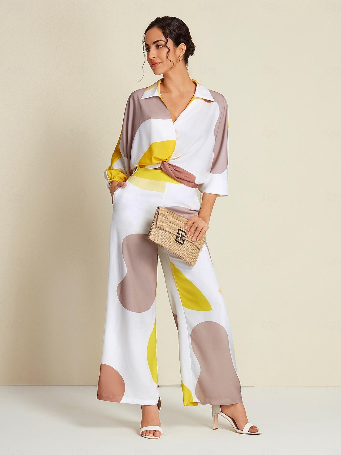 Satin Contrast Knot Front Balloon Sleeve Shirt 2025 - $41.99 –P5