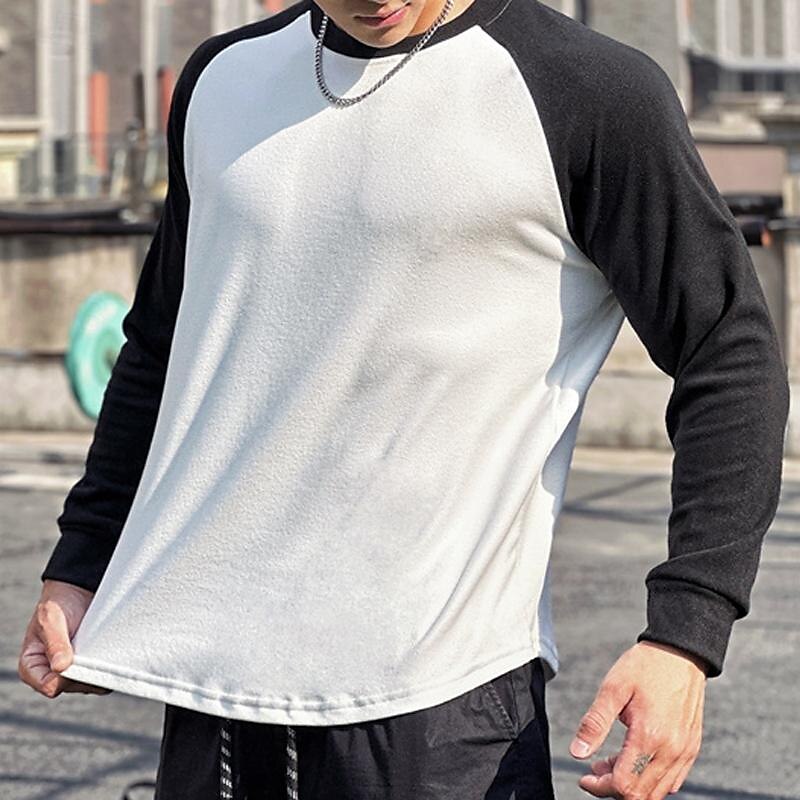 Herren Laufshirt Sport Top Patchwork Langarm T-Shirt Casual Athlässigkeit Atmungsaktiv Weich Fitnesstraining Laufen Gehen Sportbekleidung Sportkleidung Farbblock Schwarz Weiß Kaffee 2025 - $19.99 -P4