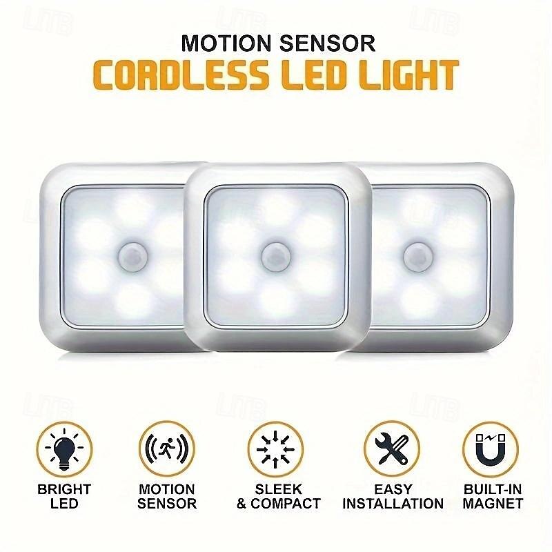 3pcs LED Motion Sensor Night Light Set, 6LED Closet Cabinet Sensor Light Automatic Infrared Activated Battery Powered for Novelty Place Closet, Cabinet, Stair, Bedroom, Corridor, Toilet, Wardrobe 2025 - $34.99 –P6