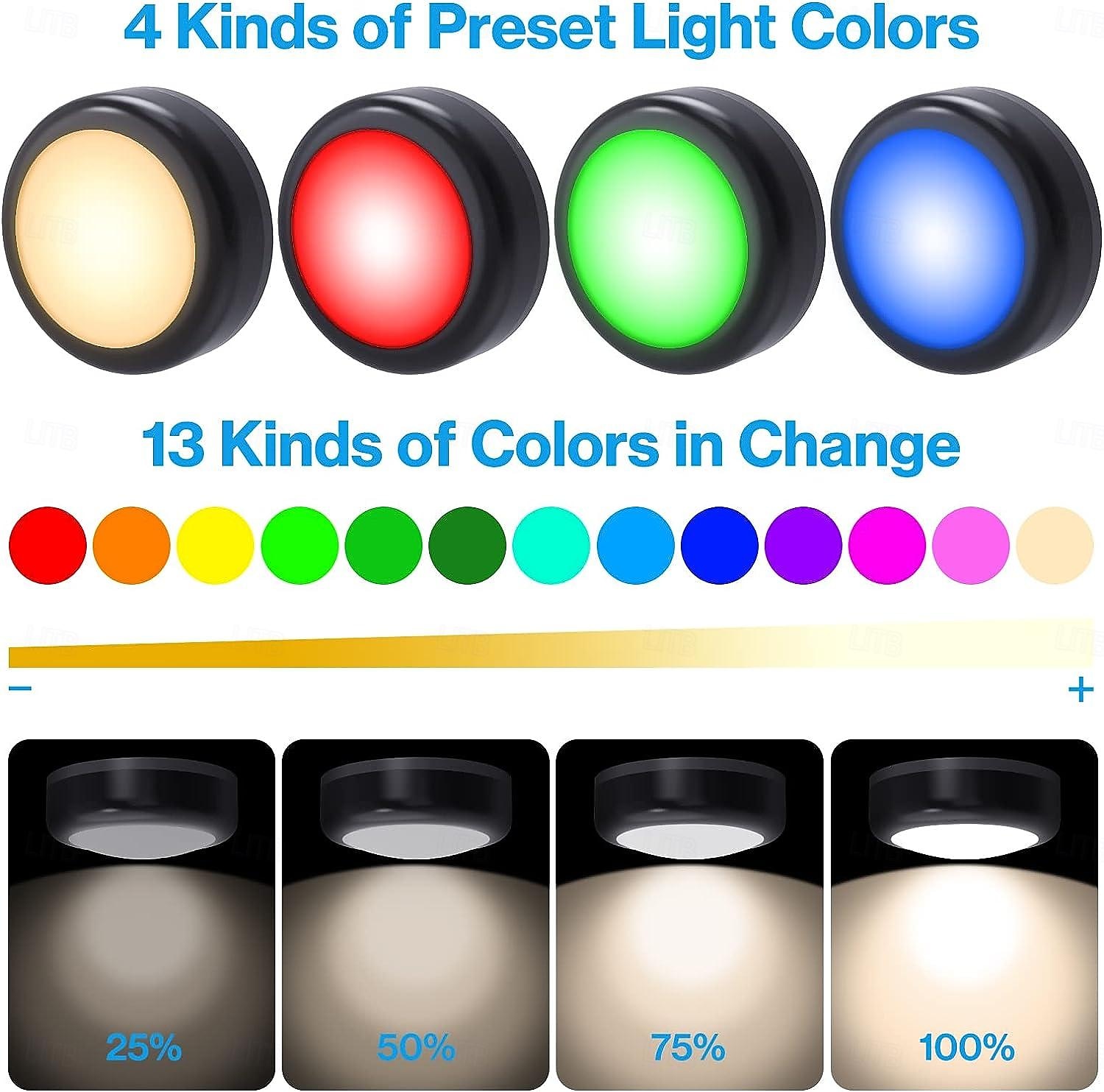 φώτα led puck με τηλεχειριστήριο, φωτισμός κάτω από το ντουλάπι 13 χρωμάτων ασύρματα φώτα ντουλάπας με δυνατότητα αλλαγής μπαταρίας, φώτα ώθησης κολλήματος, αλλαγή χρώματος κάτω από τα φώτα 2025 - $17.99 –P3