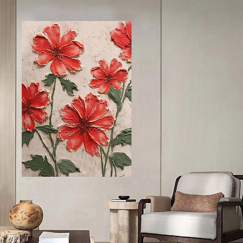 ręcznie malowane 3d teksturowane czerwony kwiat malarstwo ręcznie robione czerwone kwiaty malowanie 3d teksturowane czerwony kwiat obraz olejny wall art impresjonistyczny obraz na płótnie do sypialni 2025 - $116.99 –P5