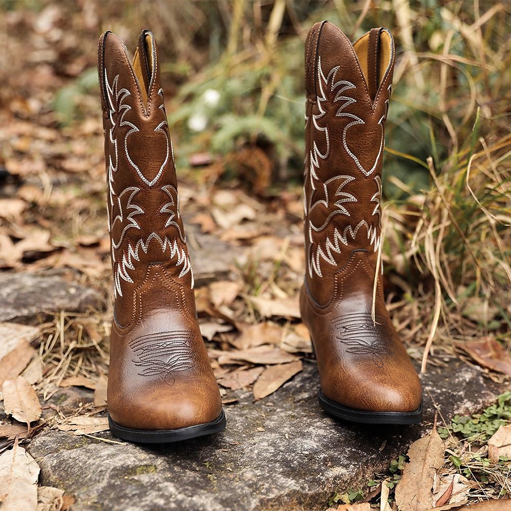 Férfi Csizmák Western csizma Szüret Klasszikus Szabadtéri PU Hosszú szárú csizmák Fekete Barna Tél 2025 - $59.99 –P6