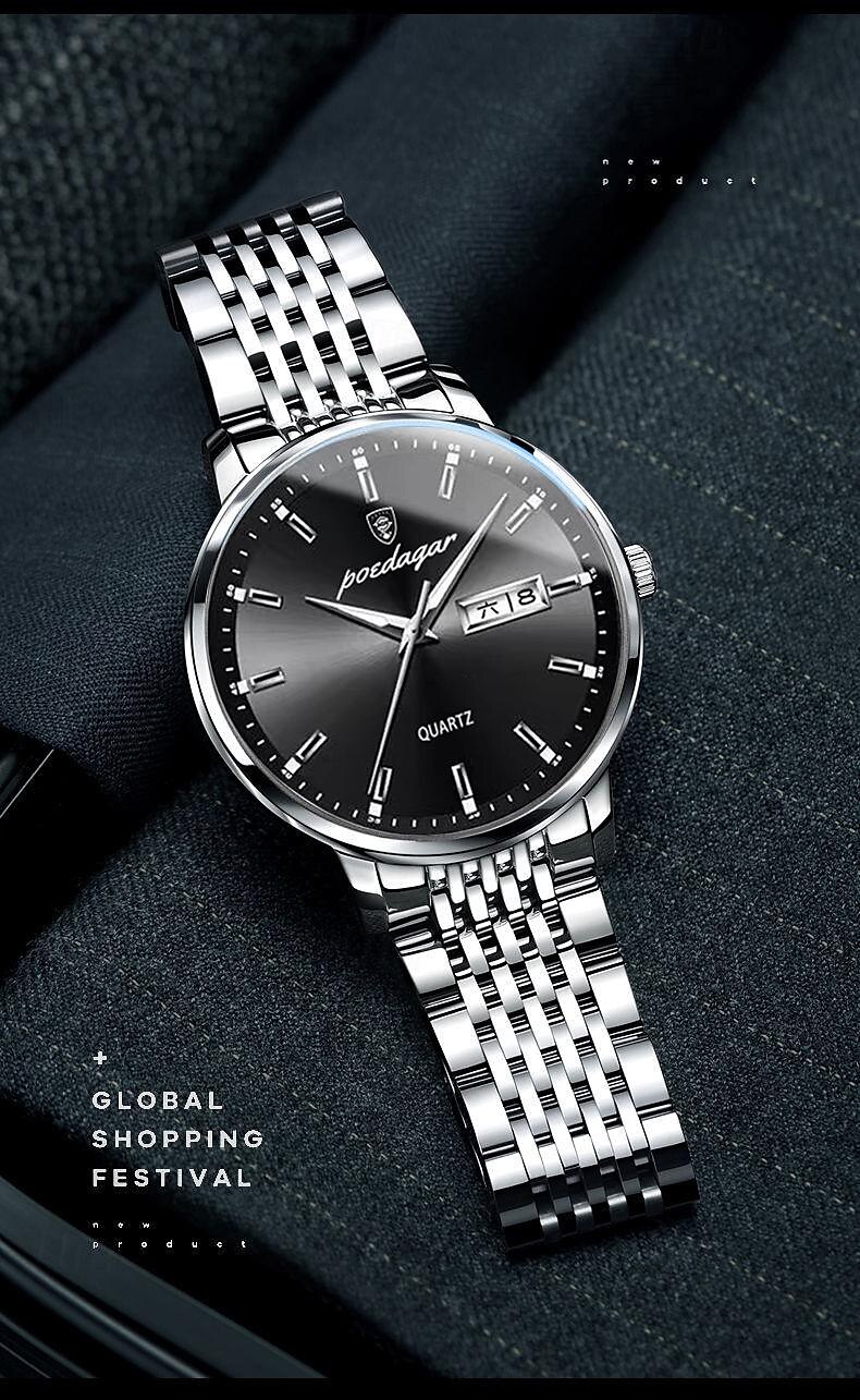 POEDAGAR Men Quartz Watch Minimalist Large Dial Fashion Business Luminous Calendar Date Week Waterproof Steel Watch 2025 - $21.99 –P7