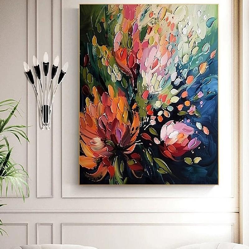 Blumenölgemälde auf Leinwand handgemachtes abstraktes buntes Blumengemälde 3D strukturiertes Blumengemälde Wanddekoration individuelles Gemälde minimalistisches Kunstwerk für Wohnzimmer Dekor 2025 - $125.99 –P3