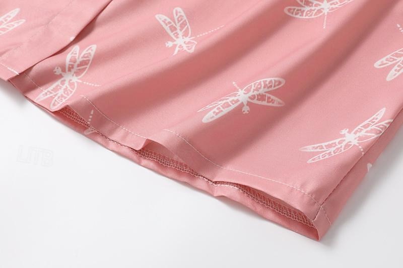 dames casual overhemd korte mouw libellenprint reverskraag knoopsluiting stoffig roze relaxte pasvorm lente zomer mode top dagelijks gebruik maten s-xl 2025 - $26.99 –P5
