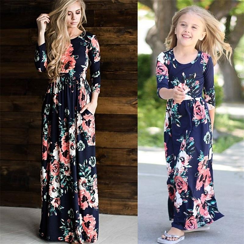 Mommy and Me Dresses Graphic Home Black White Pink Long Sleeve Mommy And Me Outfits Daily Matching Outfits 2026 - $13.99 –P4