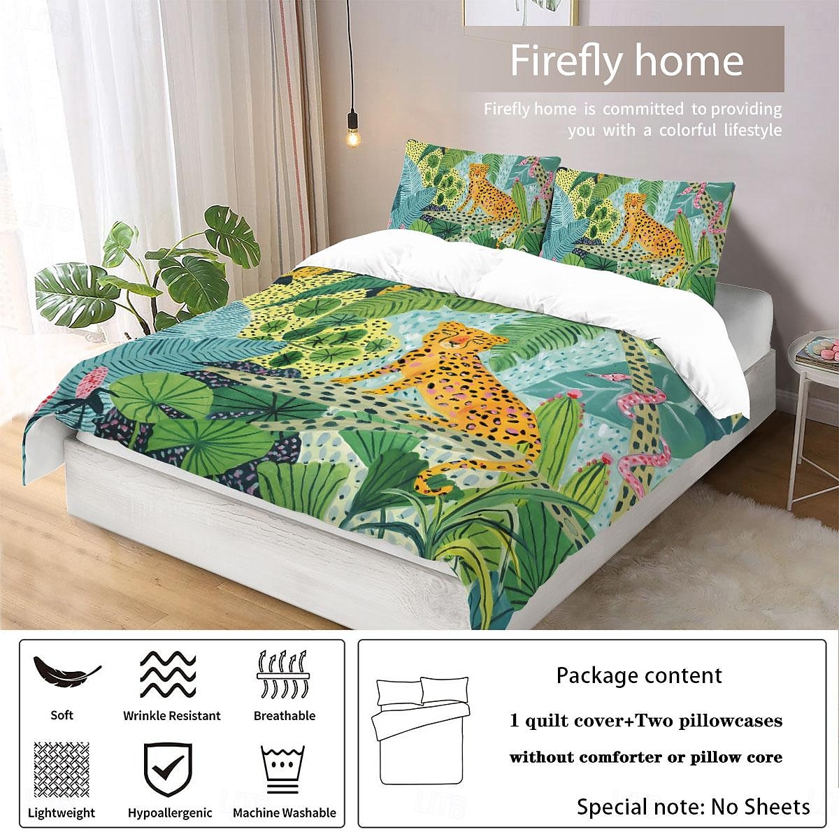 tropical rainforest series 3-delat påslakanset för sommaren mjuk hudvänlig långvarig för hotellrum gästrum sängkläder bekvämt set 2025 - $60.99 –P15