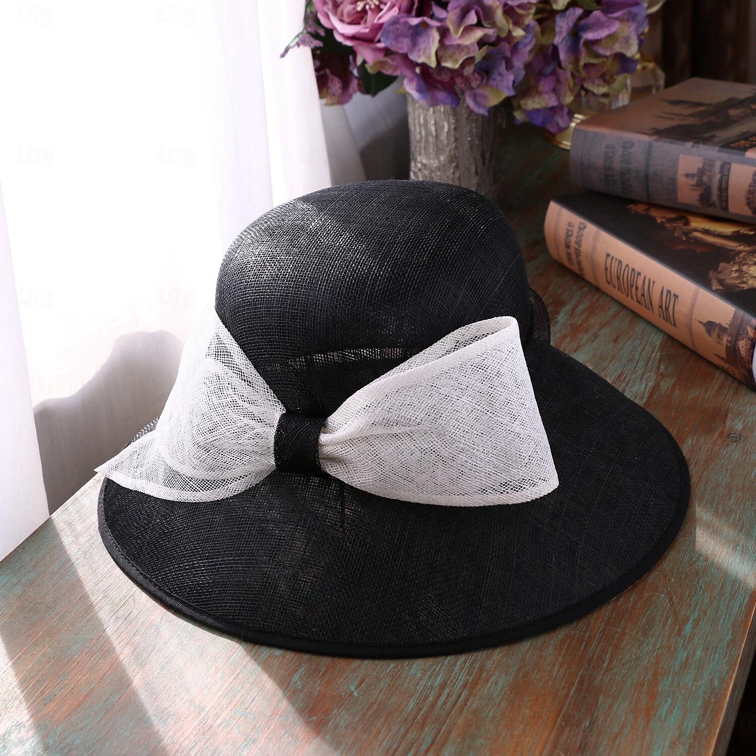 cappelli cappello a bombetta / cloche in lino cappello a secchiello cappello da sole matrimonio tea party matrimonio elegante con copricapo bowknot copricapo del 2025 a $52.99 –P14
