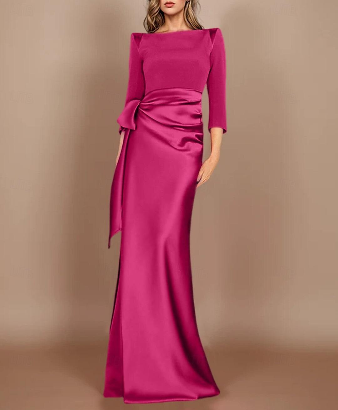 sheath bröllopsgäst klänningar elegant klänning black tie golvlängd lång ärm cowl-hals bälte/ribbong satäng med rosett/rosetter 2025 - $158.99 –P1