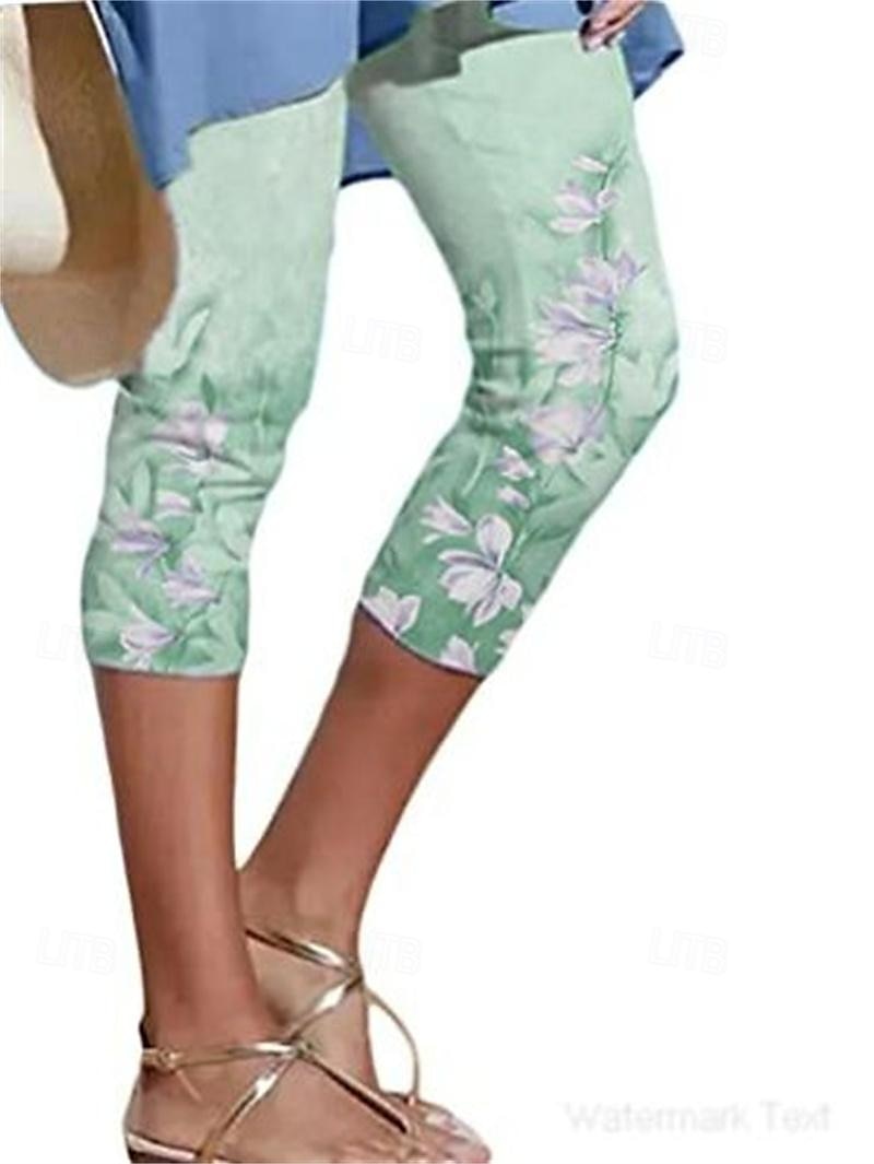 Women's Capri shorts Casual Daily Calf-Length Heart Floral Print Breathability Comfortable Inelastic Weekend Black 2# Black Blue Green Summer Regular Fit 2025 - $13.99 –P3