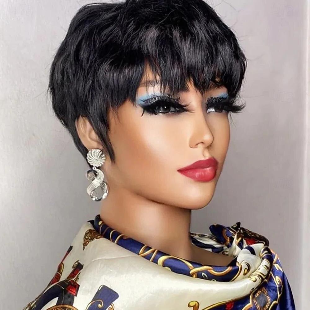 Perruque courte coupe lutin marron cheveux humains pour femmes noires perruques fabriquées à la machine avec frange perruque sans colle colorée perruques de cheveux humains de 2026 ? $47.99 –P2