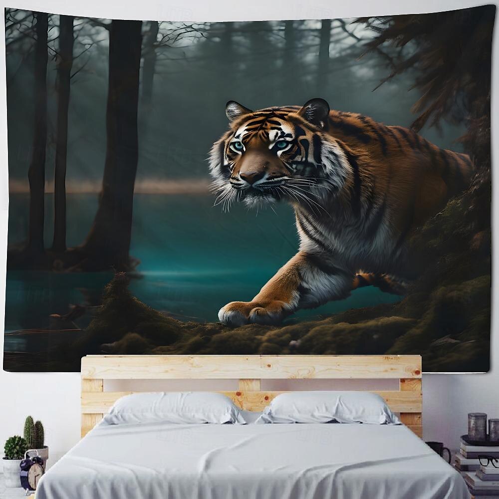 tigerskog hängande gobeläng väggkonst stor gobeläng väggmålning dekor fotografi bakgrund filt gardin hem sovrum vardagsrum dekoration 2025 - $16.99 –P3