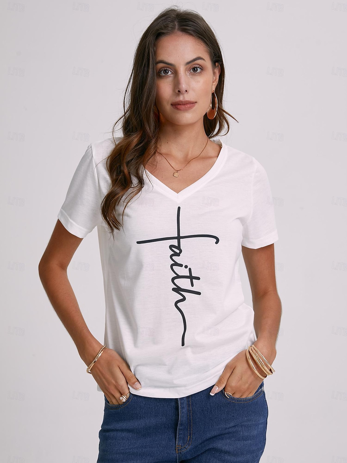 Mujer Camiseta Negro Blanco Gris Graphic Letra Estampado Manga Corta Diario Fin de semana Diario Básico Casual Escote en Pico Regular S 2025 - $19.99 –P11