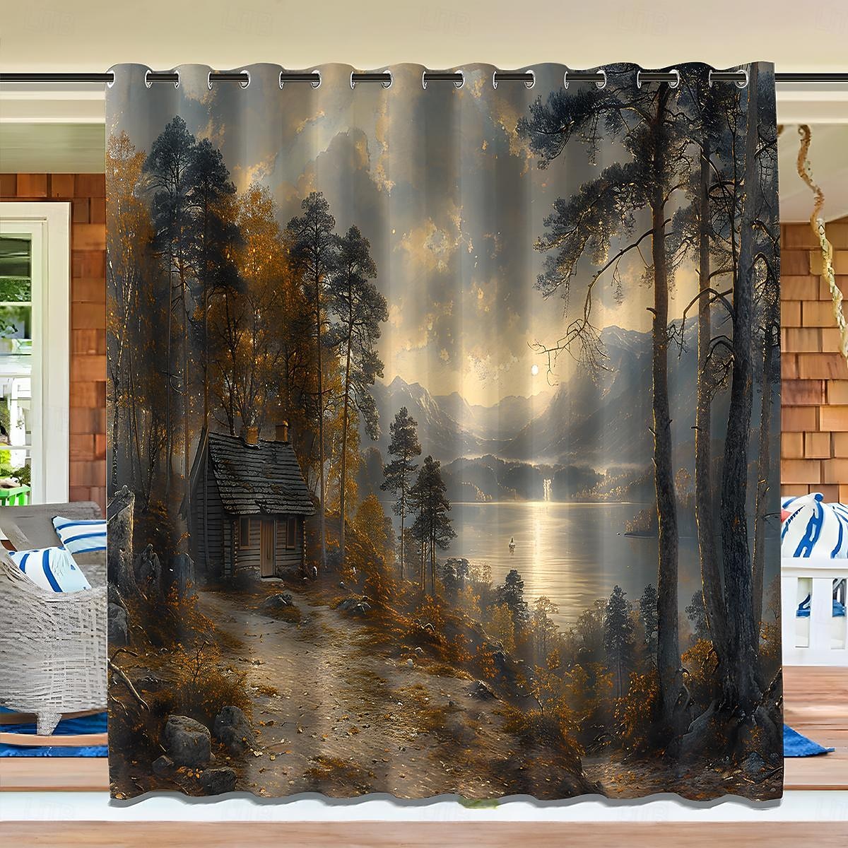 privacidade de cortina externa à prova d'água, cortinas deslizantes para pátio, cortinas de pérgula com ilhós e paisagem florestal para gazebo, varanda, varanda, festa, 1 painel de 2026 por $41.99 –P3